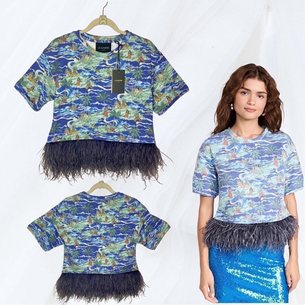 NWT Le Superbe Hula House Party Top in Royal Hawaiian Blue